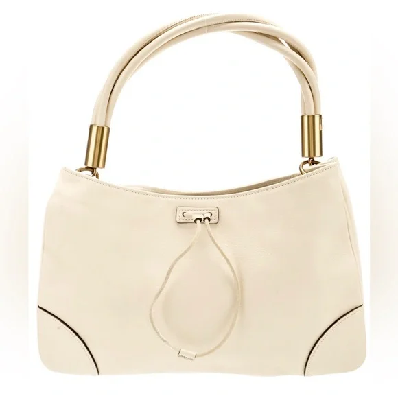 GUCCI Cream Calf Skin Leather Drawstring Hobo Shoulder Bag 109147 - Picture 1 of 14